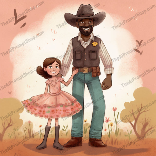 AI Midjourney Prompt for C17 - Storybook Illustrations - Cowboy and Little Girl