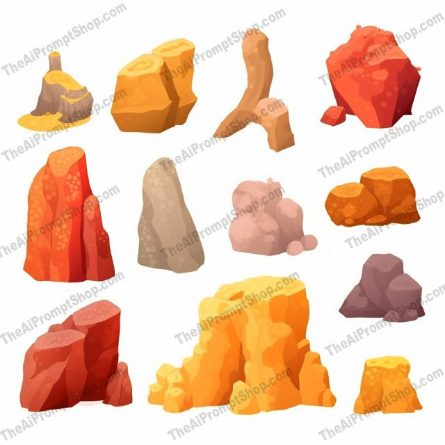 AI Midjourney Prompt for Game Assets - B247s - Rocks and Minerals Icon Set