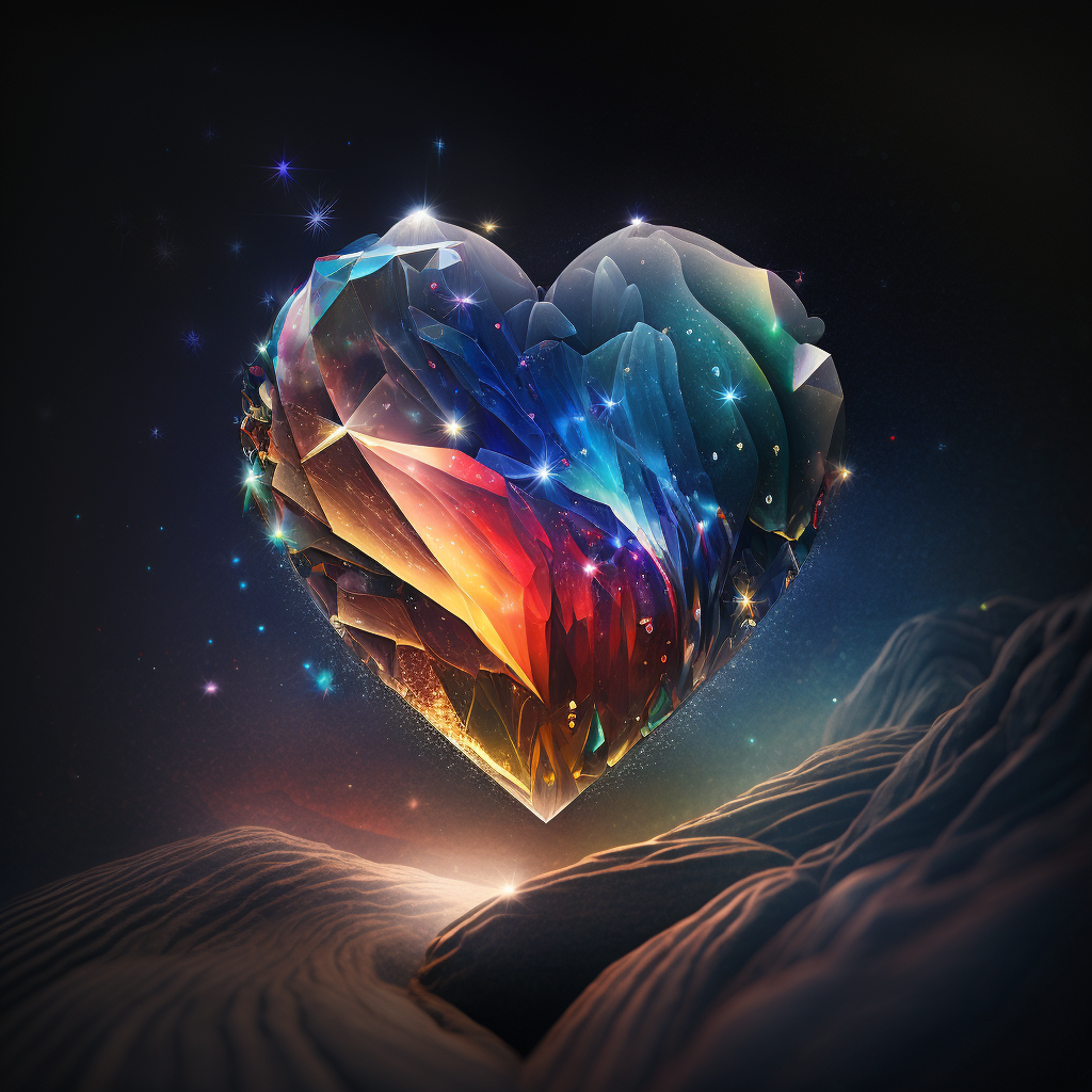 AI Midjourney Prompt for Objects - Crystal Heart Rainbow