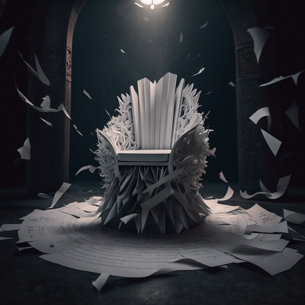AI Midjourney Prompt for Objects - Paper Throne Explosion