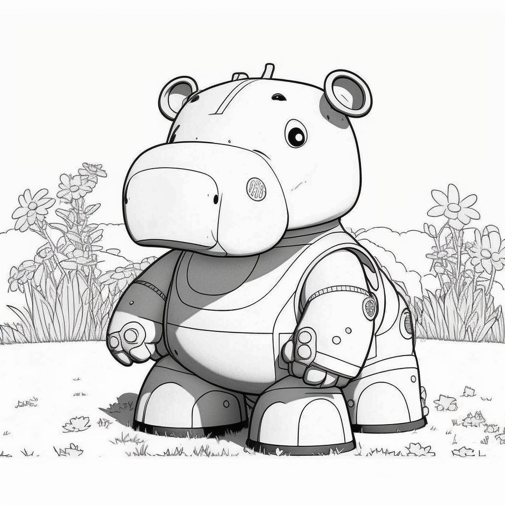 AI Midjourney Prompt for Coloring Pages - Cute Robot Coloring Page