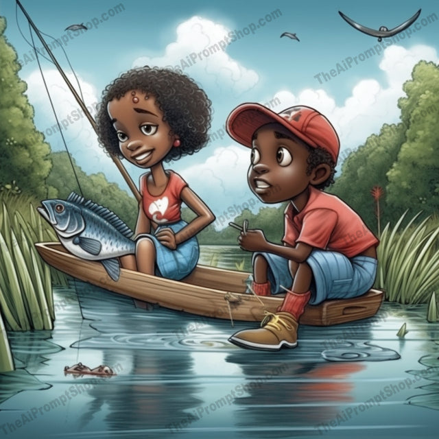 AI Midjourney Prompt for C110 - Storybook Illustrations - Realistic Lake Fishing Illustration