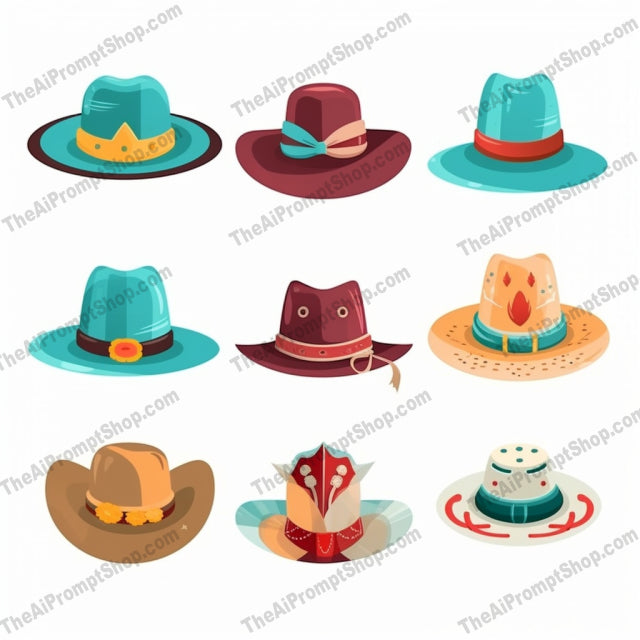 AI Midjourney Prompt for Clothing And Accessories - B151s - Eclectic Hat Collection
