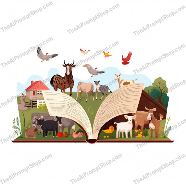 AI Midjourney Prompt for C5 - Storybook Illustrations - Animal Farm Book World
