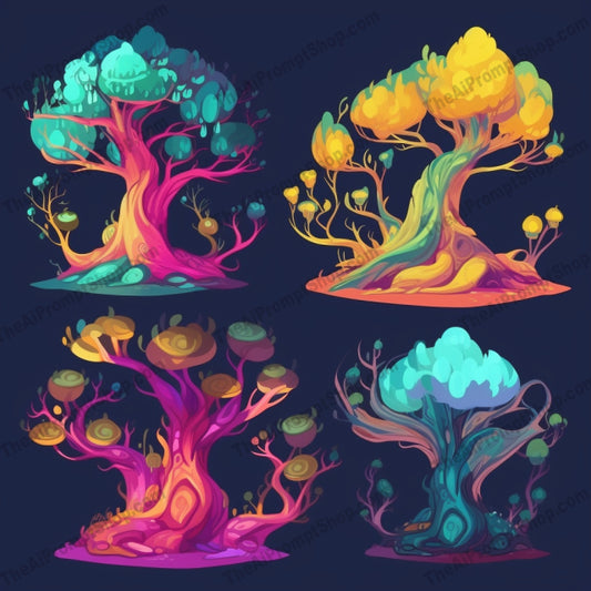 AI Midjourney Prompt for Mystical Fantasy Trees Vector Illustrations