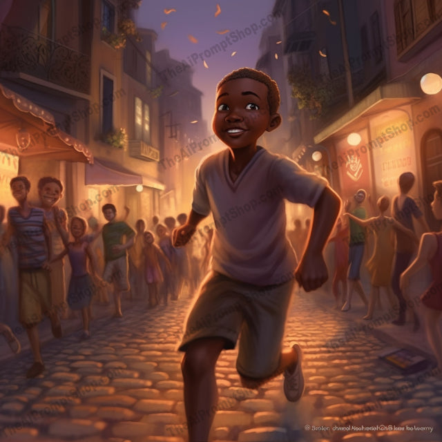 AI Midjourney Prompt for C127 - Storybook Illustrations - African Boy Running at Night