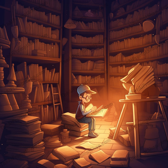 AI Midjourney Prompt for C261 - Storybook Illustrations - Boy in Library