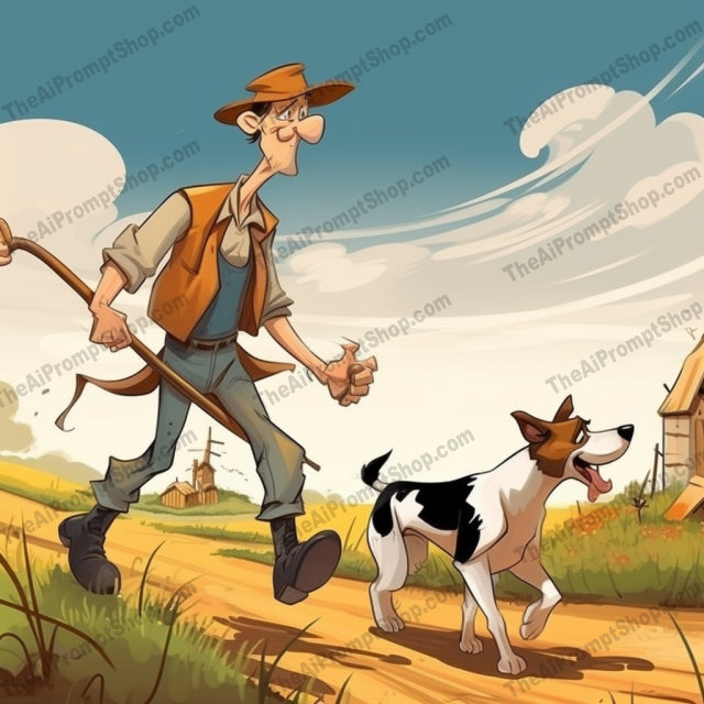 AI Midjourney Prompt for C172 - Storybook Illustrations - Dynamic Farmer and Dog