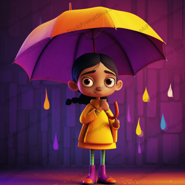 AI Midjourney Prompt for C244 - Storybook Illustrations - Yellow Umbrella Girl