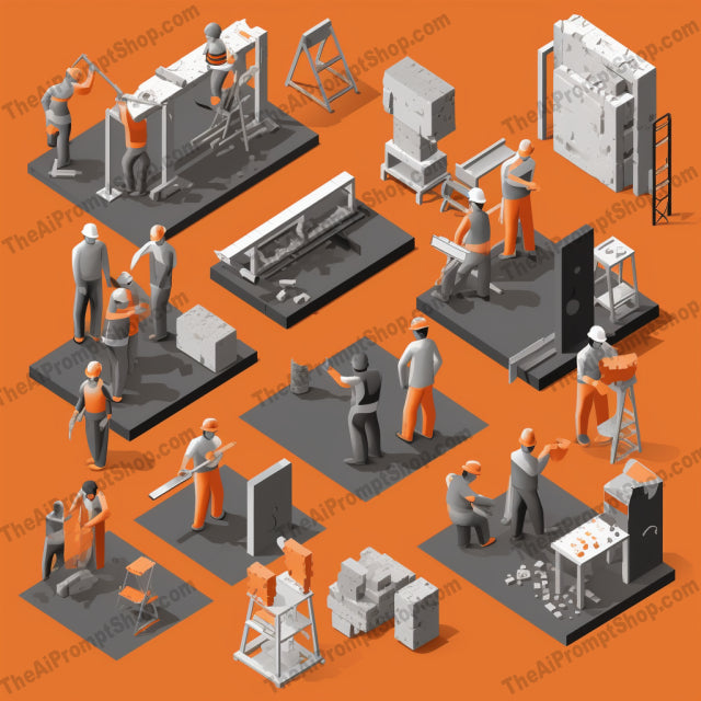 AI Midjourney Prompt for Isometrics - B43s - Expressive Construction Workers
