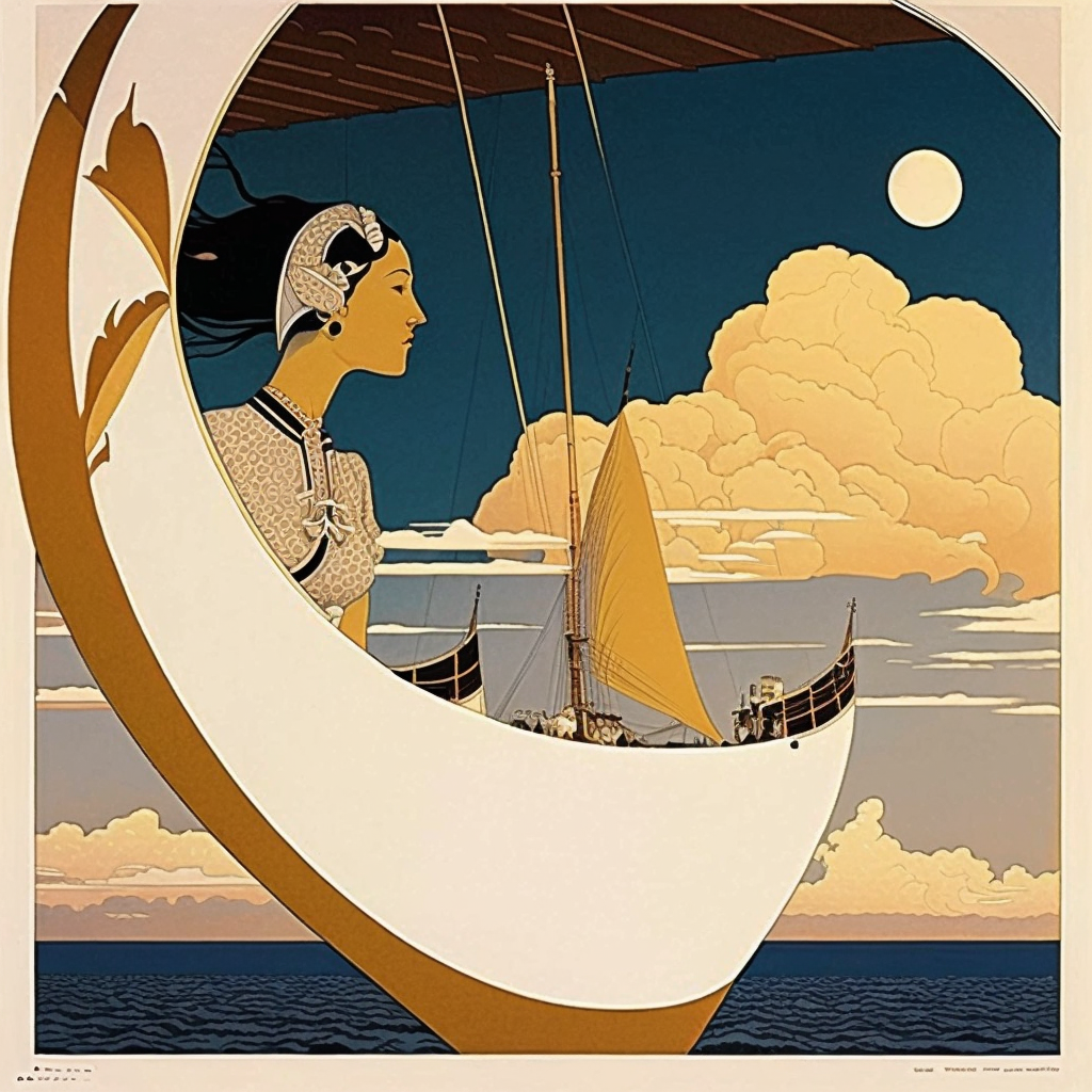 AI Midjourney Prompt for People - Art Nouveau Cloud Sailing