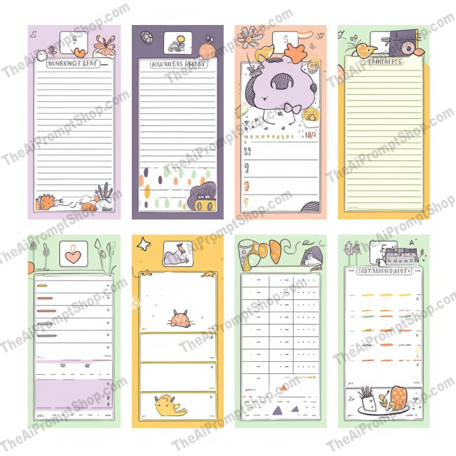 AI Midjourney Prompt for Illustrations - B259s - Cute and Colorful Planners and Calendars