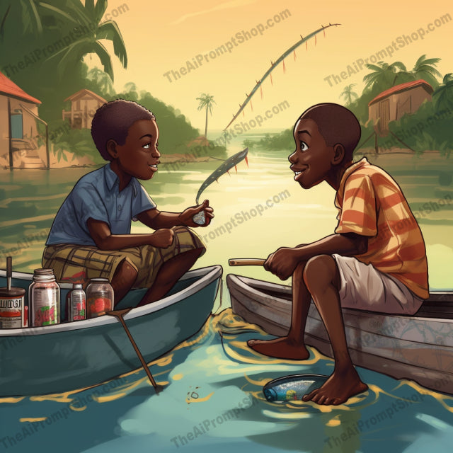 AI Midjourney Prompt for C111 - Storybook Illustrations - Comic Art on a Fishing Can