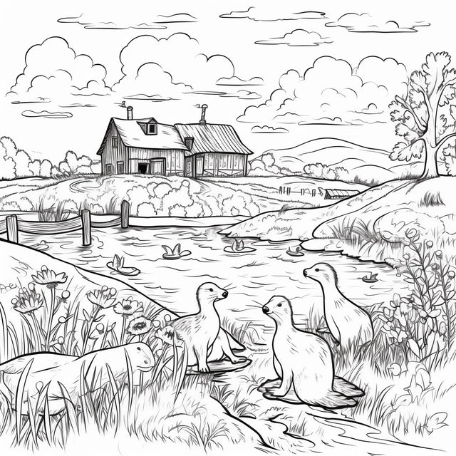 AI Midjourney Prompt for Farm Animal Coloring for Kids