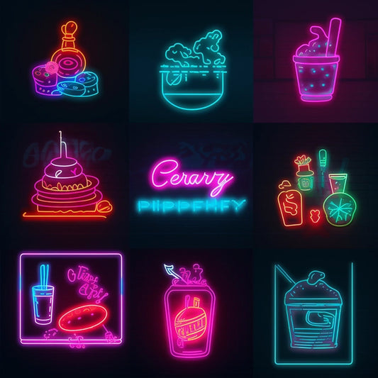 AI Midjourney Prompt for Neon Food and Drink Icons