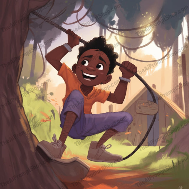 AI Midjourney Prompt for C106 - Storybook Illustrations - Lively Tire Swing Adventure