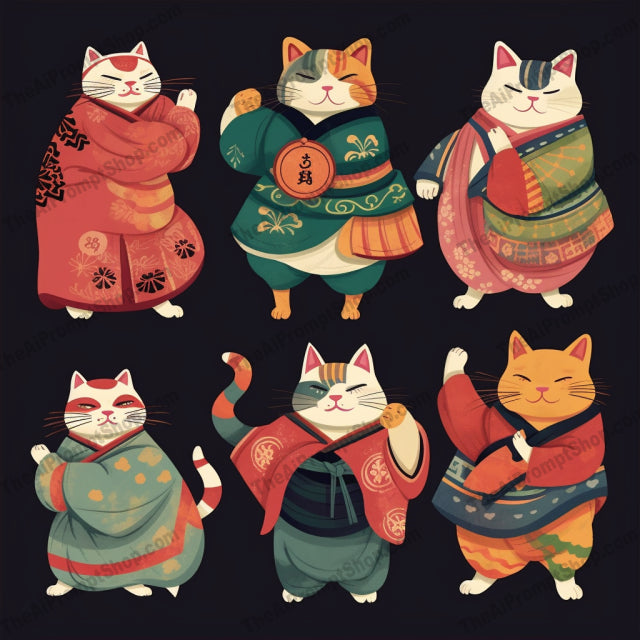AI Midjourney Prompt for Illustrations - B170s - Oriental Cat Jugglers