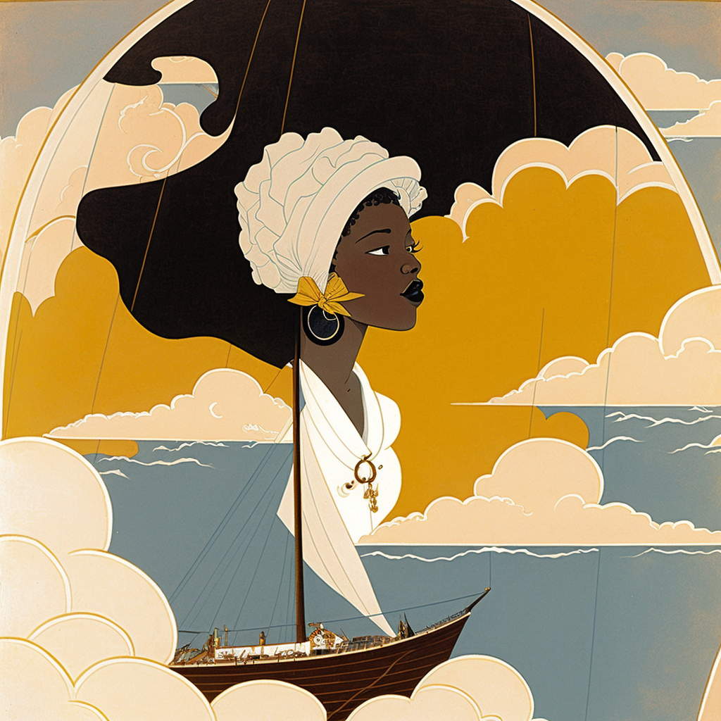AI Midjourney Prompt for People - Art Nouveau Cloud Sailing