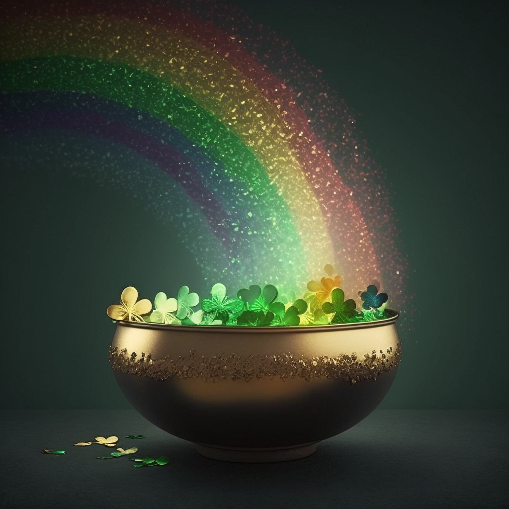 AI Midjourney Prompt for St Patricks Day - Rainbow Shamrocks