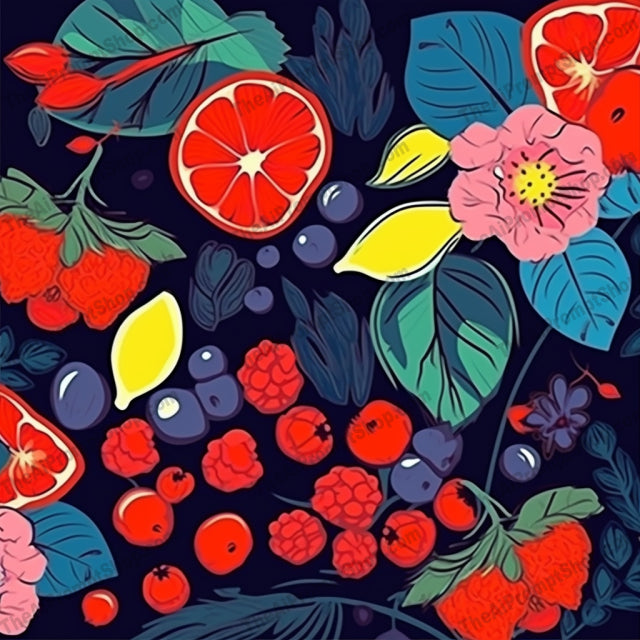 AI Midjourney Prompt for Patterns - B310s - Pop Art Fruit and Floral Illustrations