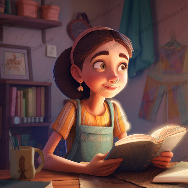 AI Midjourney Prompt for C122 - Storybook Illustrations - Talking Girl with Book