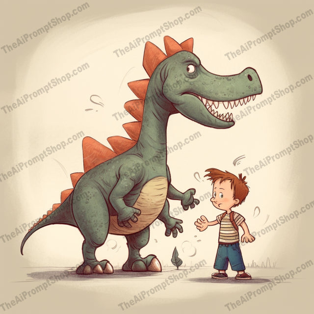 AI Midjourney Prompt for C55 - Storybook Illustrations - Inked Dino Duo