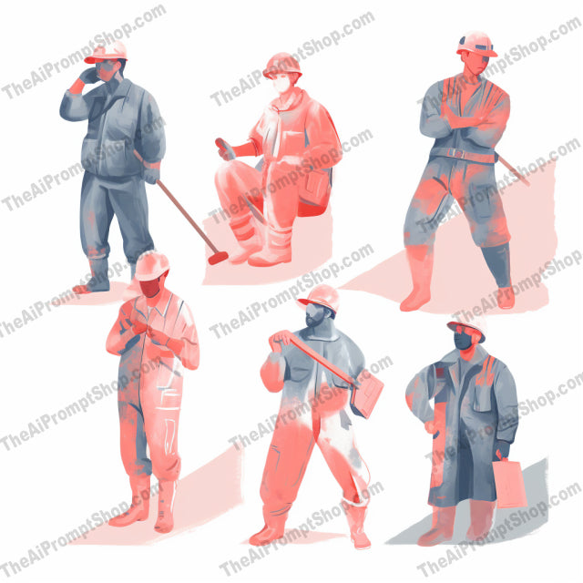 AI Midjourney Prompt for Isometrics - B51s -  Meticulous Brushwork Construction Workers