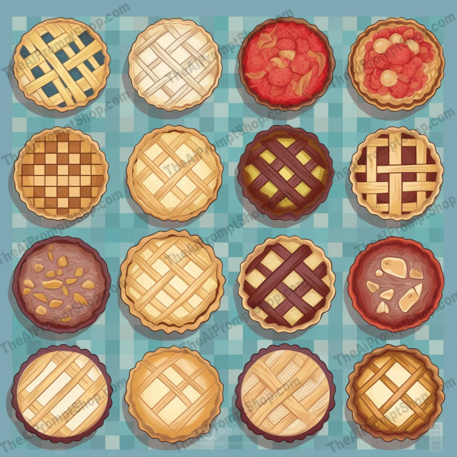 AI Midjourney Prompt for Food- B210s - Mixed Pattern Cake Pies Illustration