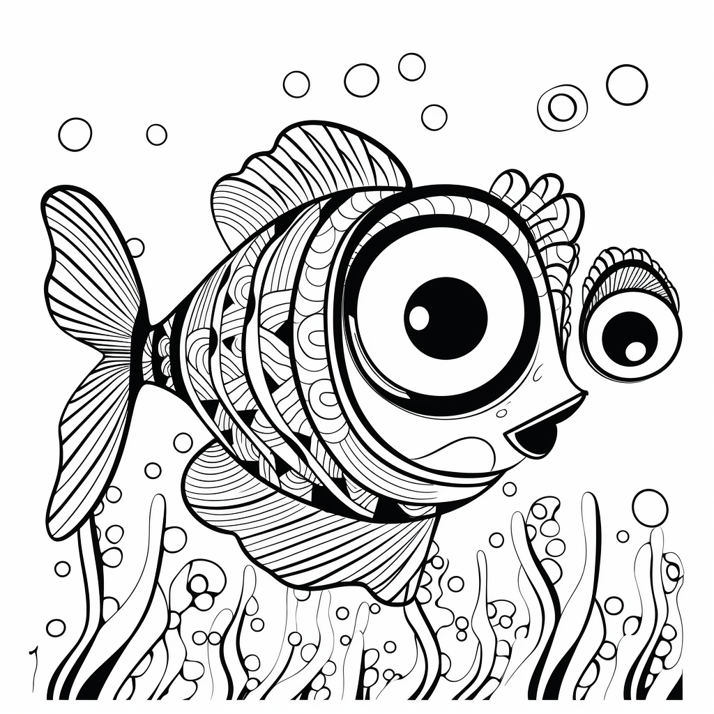 AI Midjourney Prompt for Coloring Page - Detailed Mary Blair Style Fish Illustration