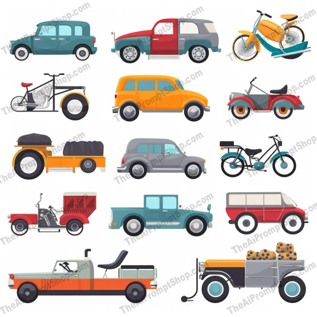 AI Midjourney Prompt for Isometrics - B231s -  Different Types of Vehicles