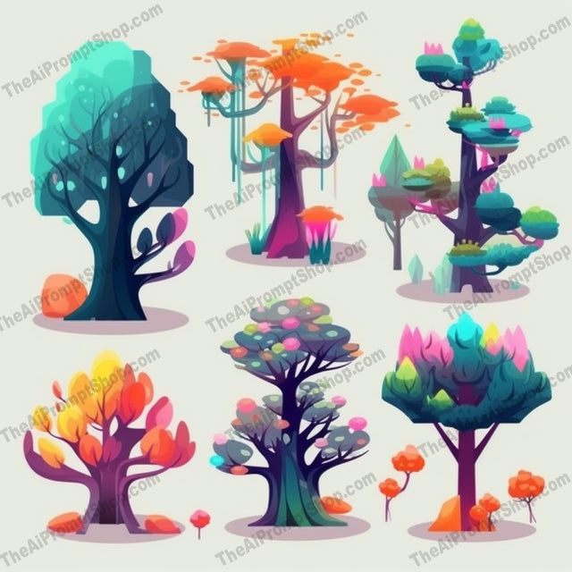 AI Midjourney Prompt for Mystical Fantasy Trees Vector Illustrations