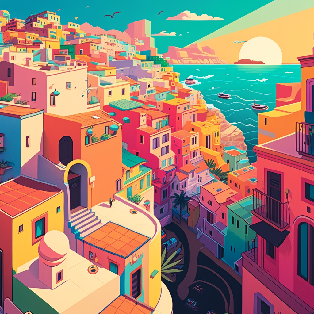 AI Midjourney Prompt for Landscape - Cartoonish City Panorama