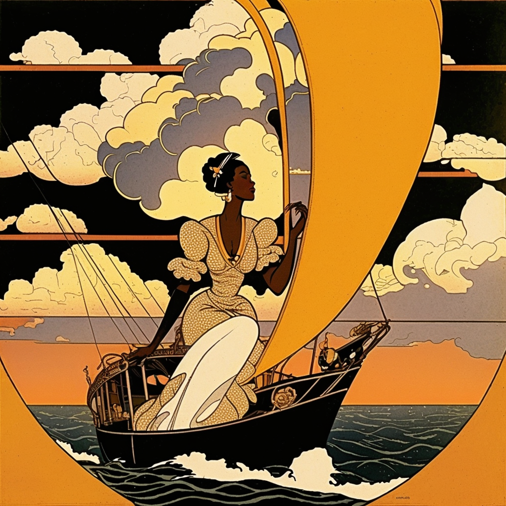 AI Midjourney Prompt for People - Art Nouveau Cloud Sailing