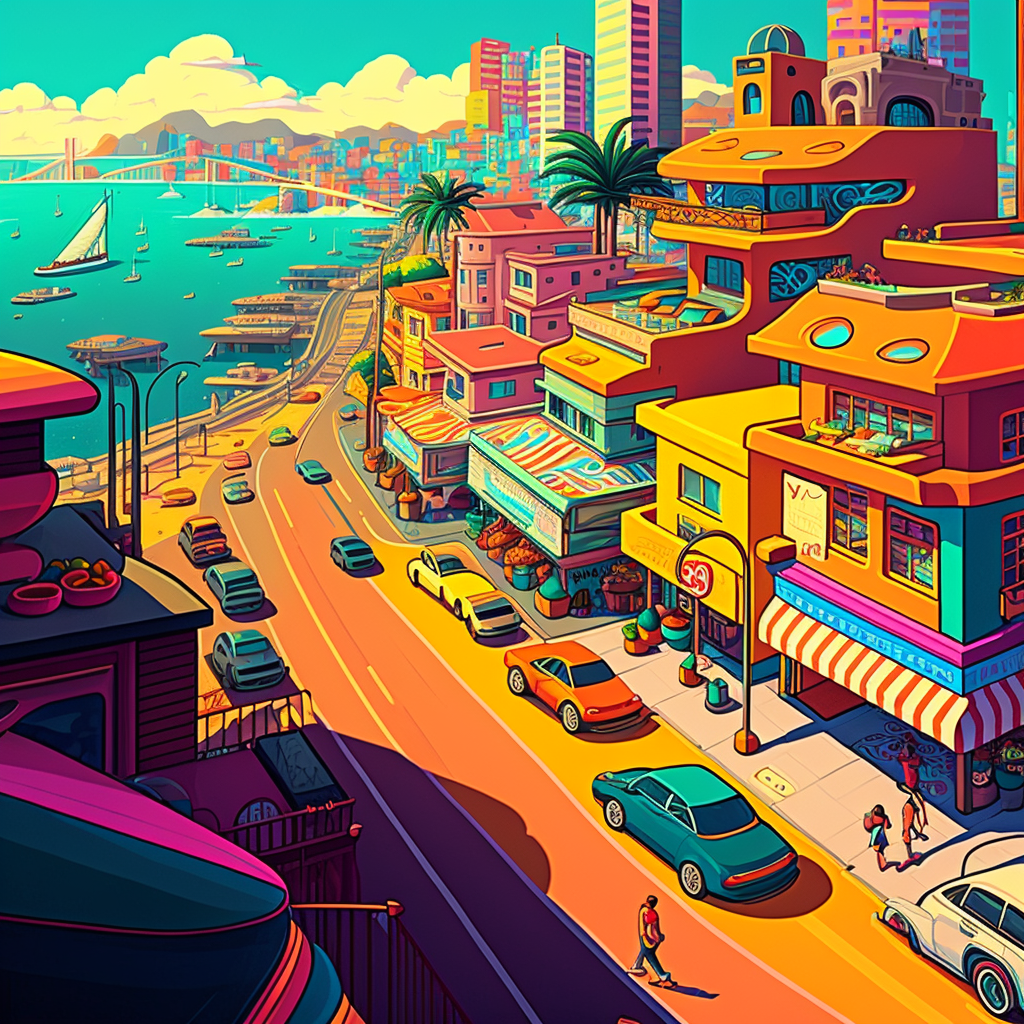 AI Midjourney Prompt for Landscape - Cartoonish City Panorama