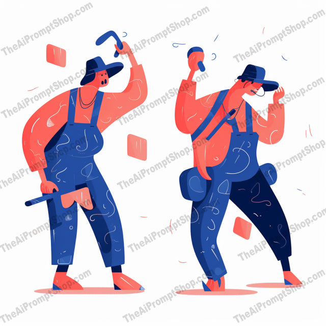 AI Midjourney Prompt for Isometrics - B52s -  Reimagined Cartoon Construction Workers