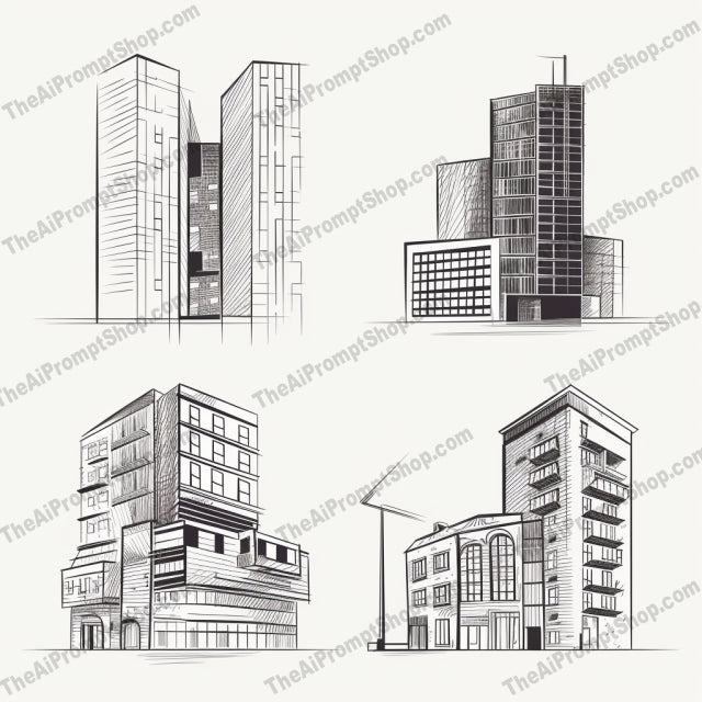 AI Midjourney Prompt for Illustrations - B137s -  Minimalist Cityscapes