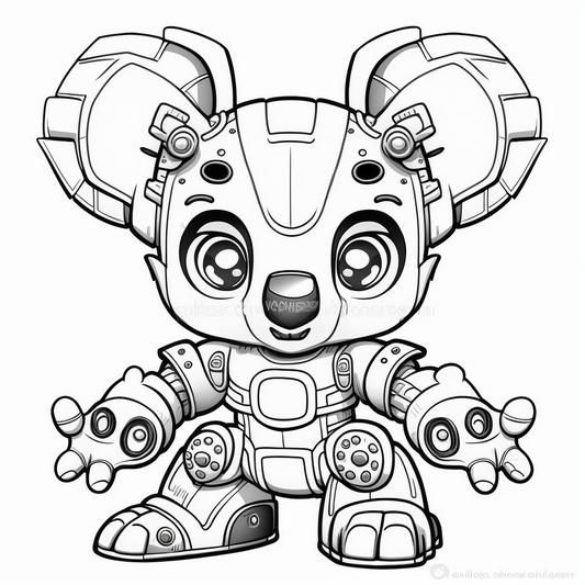 AI Midjourney Prompt for Coloring Pages - Cute Robot Coloring Page