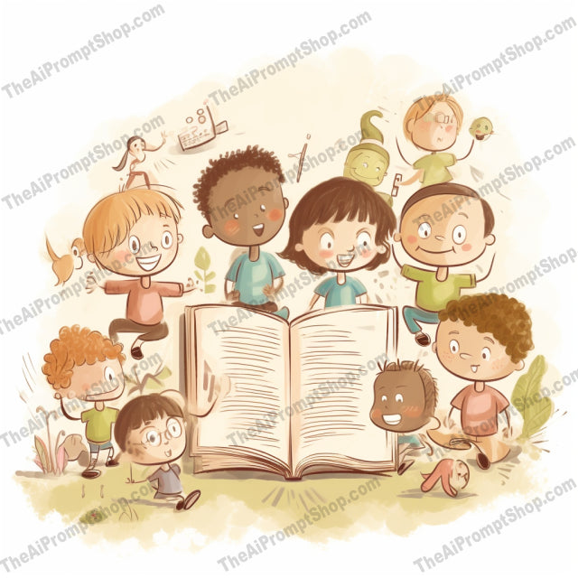 AI Midjourney Prompt for C114 - Storybook Illustrations - Kids Reading Together