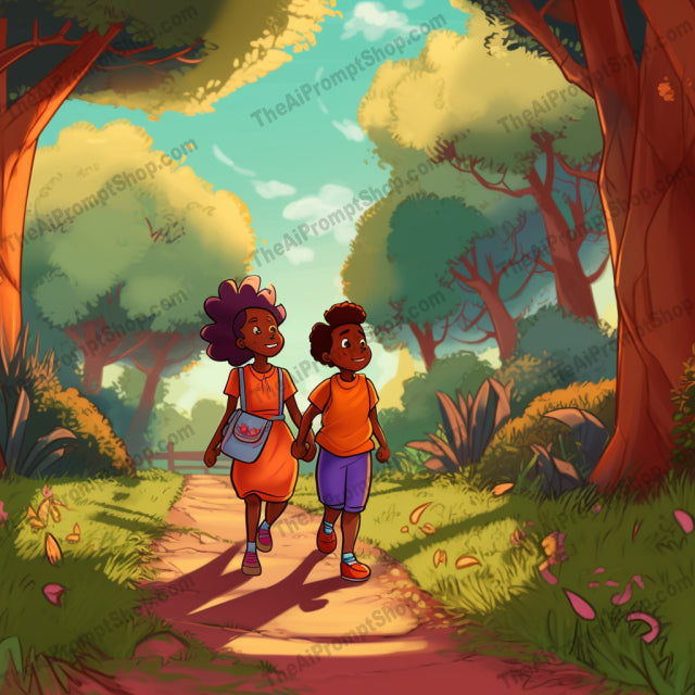 AI Midjourney Prompt for C214 - Storybook Illustrations - Bold Park Stroll