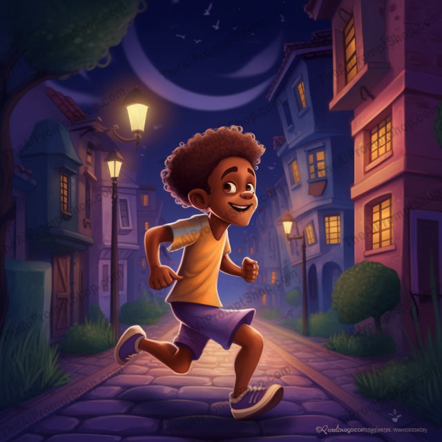 AI Midjourney Prompt for C125 - Storybook Illustrations - Nighttime Neighborhood Run