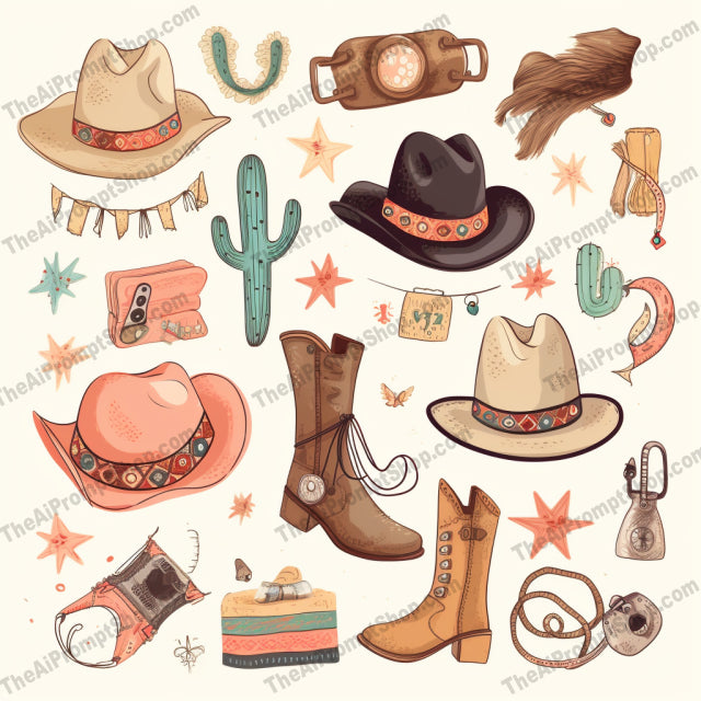 AI Midjourney Prompt for Game Assets - B182s - Cute Western Items