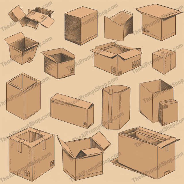 AI Midjourney Prompt for Isometrics - B240s -  Cardboard Box Illustration Set