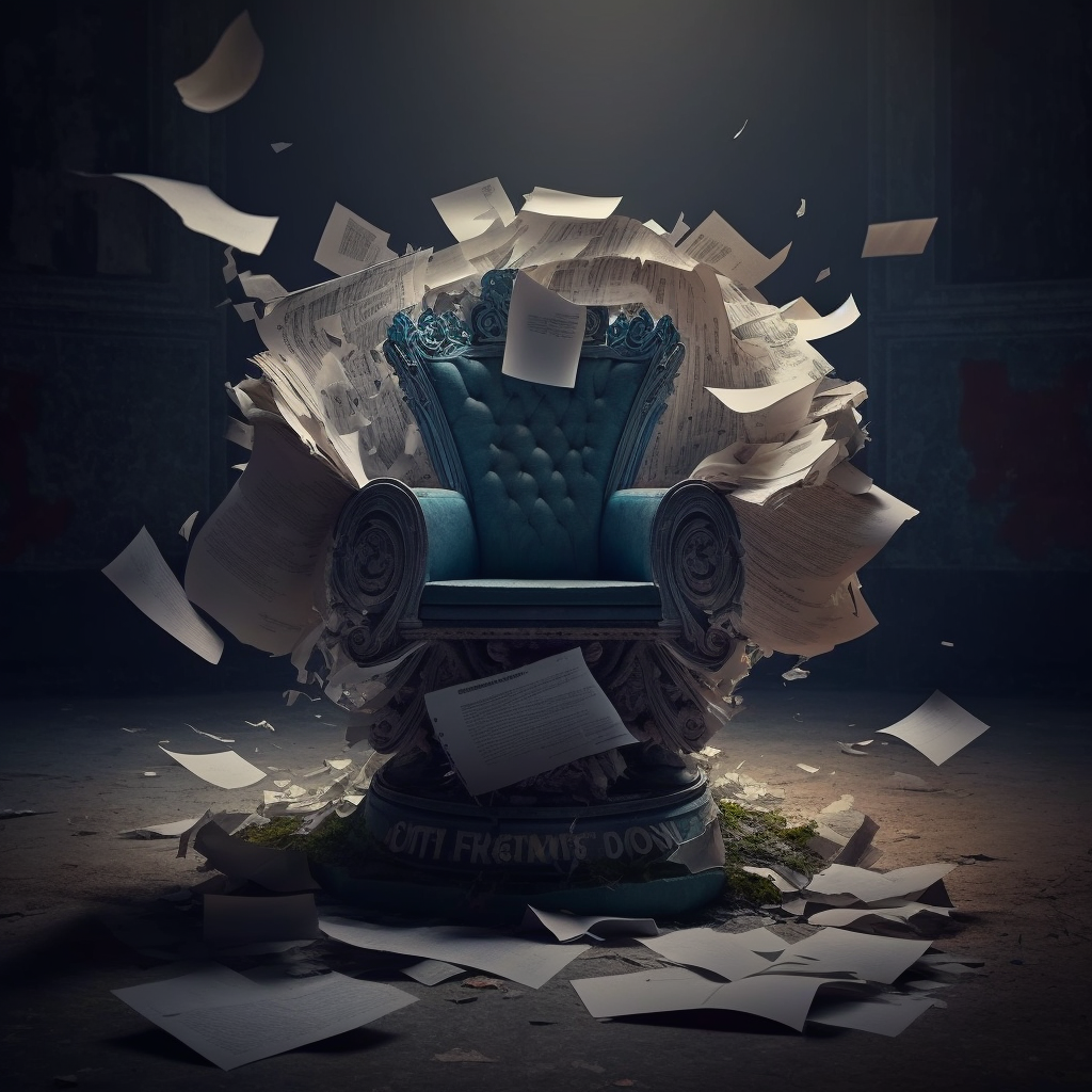 AI Midjourney Prompt for Objects - Paper Throne Explosion