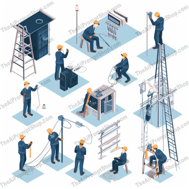 AI Midjourney Prompt for Isometrics - B46s - Electricians at Work