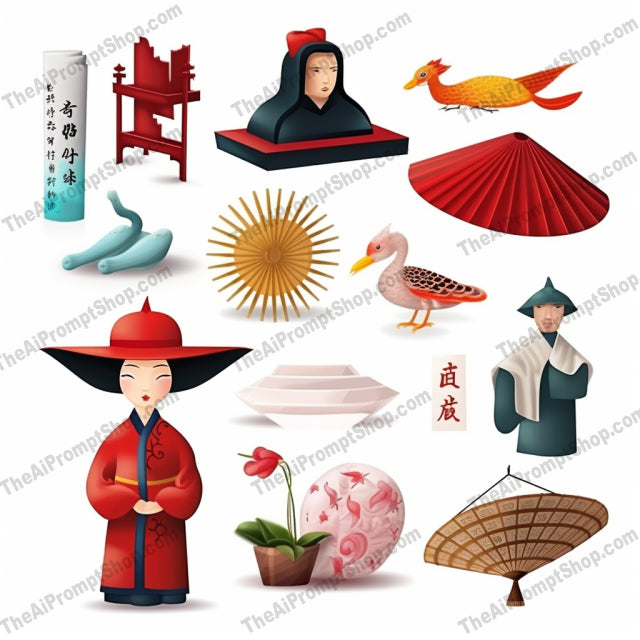 AI Midjourney Prompt for Game Assets - B292s - Asian Icon Collection