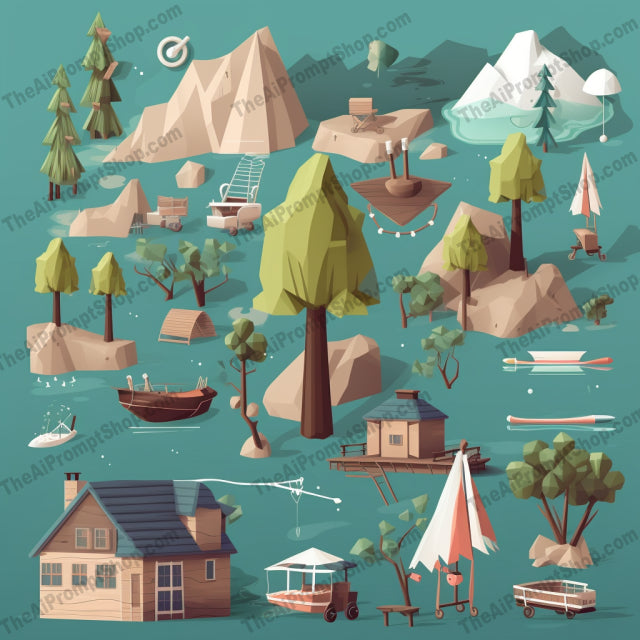 AI Midjourney Prompt for Game Assets - B187s - Coastal Objects and Icons