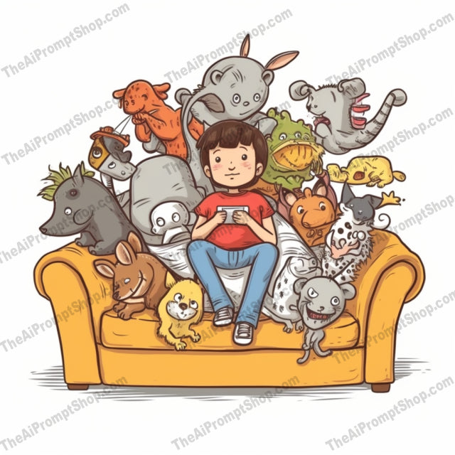 AI Midjourney Prompt for C234 - Storybook Illustrations - Couch Animal Companions