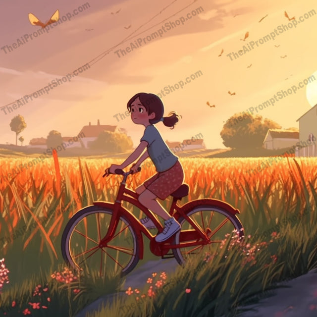 AI Midjourney Prompt for C224 - Storybook Illustrations - Field Bike Riding Fun