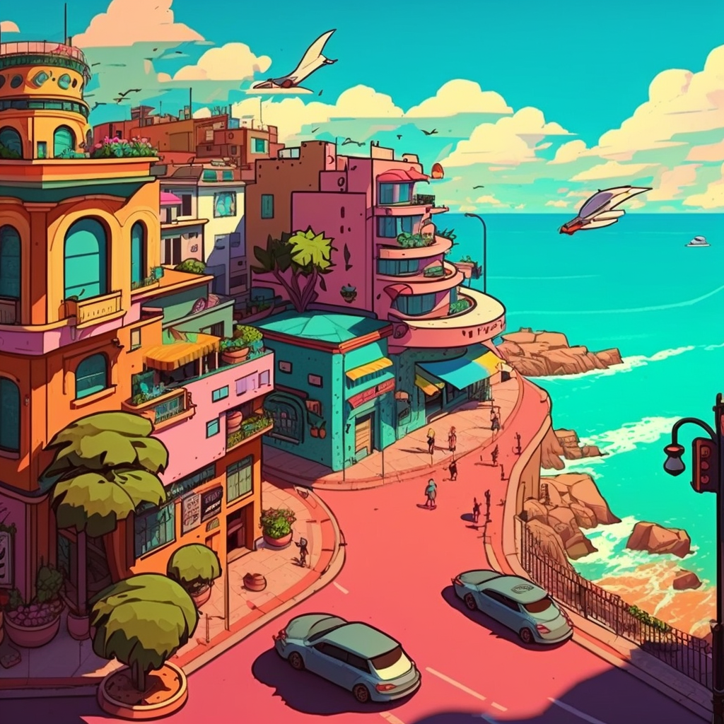 AI Midjourney Prompt for Landscape - Cartoonish City Panorama