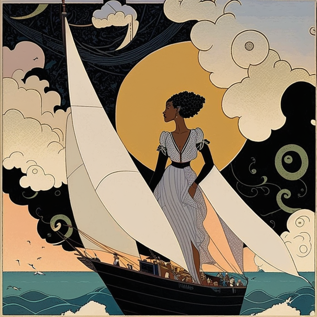 AI Midjourney Prompt for People - Art Nouveau Cloud Sailing